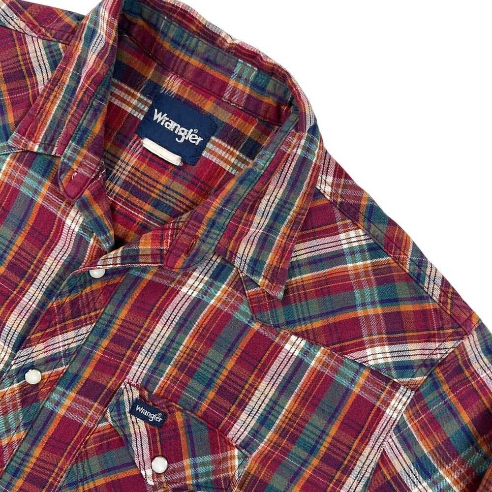 Wrangler VTG Western Pearl Snap Shirt Men's 17.5x35 Multicolor Plaid Long Sleeve